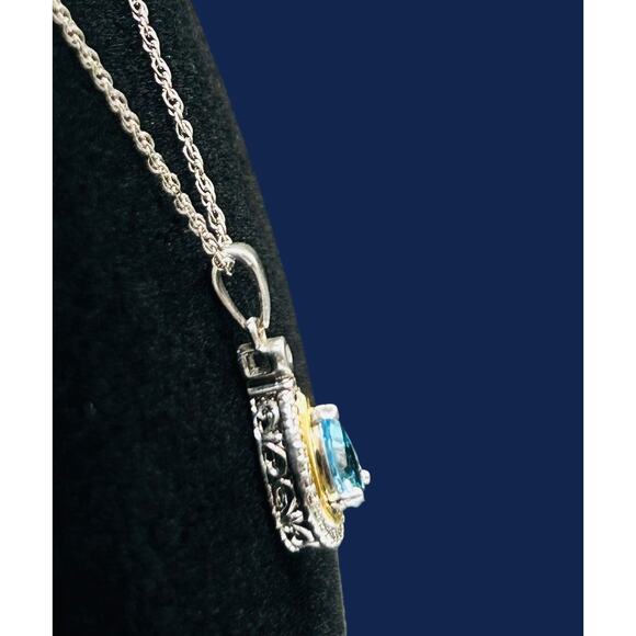Sterling Silver Pendant Blue Stone 14k Gold Accent 16 Inch Chain Dainty Petite - Picture 3 of 11